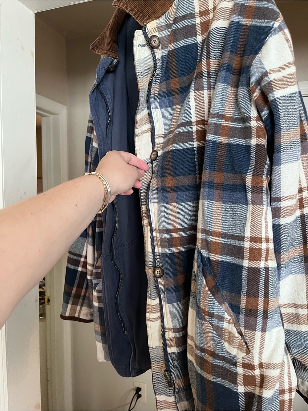 Vintage Barn Jacket with Corduroy Collar - Brown & Navy - Picture 2 of 6